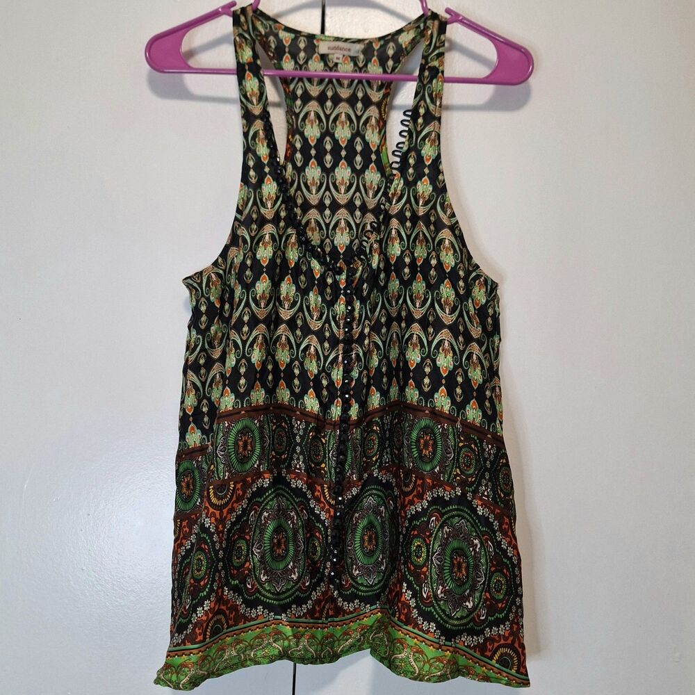 Sundance Silk Beaded Boho Medallion Print Tank Sz Medium
